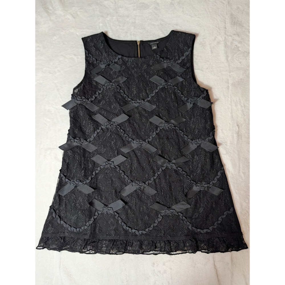 Ann Taylor Black Lace Bows Sleeveless Top Small Coquette Balletcore Romantic